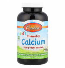 Жевательный кальций для детей, Kid's Chewable Calcium, Carlson, ваниль, 250 мг, 120 таблеток