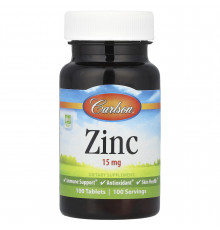 Цинк, Zinc, Carlson, 15 мг, 100 таблеток