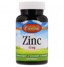 Цинк, Zinc, Carlson, 15 мг, 250 таблеток