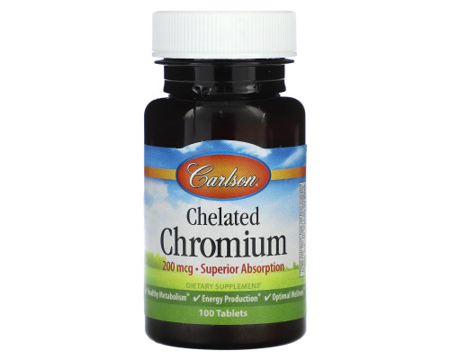Хром хелат, Chelated Chromium, Carlson, 200 мкг, 100 таблеток