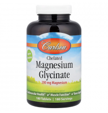 Магний глицинат хелатный, Chelated Magnesium Glycinate, Carlson, 200 мг, 180 таблеток