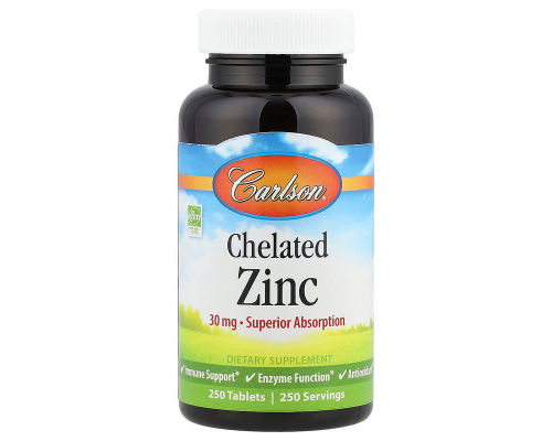 Цинк хелатний, Chelated Zinc, Carlson, 250 таблеток