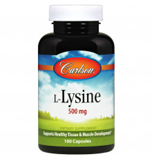 L-лизин, L-Lysine, Carlson, 500 мг, 100 капсул