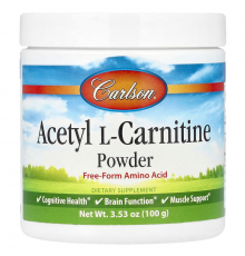 Ацетил карнітин, Acetyl-L-Carnitine, Carlson, порошок амінокислоти, 100 г
