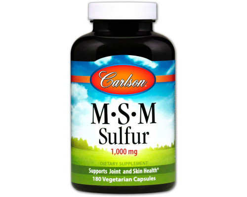 Метилсульфонилметан МСМ, MSM Sulfur, Carlson, 1000 мг, 180 вегетарианских капсул