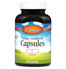 Пустая желатиновая капсула № 1, Empty Gelatin Capsules #1, Carlson, 200 капсул