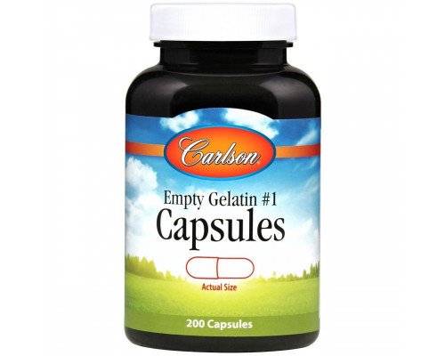 Пустая желатиновая капсула № 1, Empty Gelatin Capsules #1, Carlson, 200 капсул