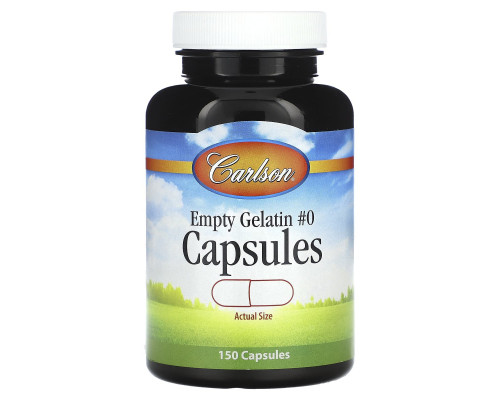 Желатинова капсула середня # 0, Empty Gelatin Capsule Medium # 0, Carlson, порожня, 150 капсул