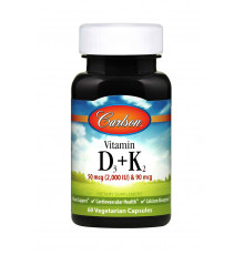 Витамин D3 и К2, Vitamin D3 + K2, Carlson, 60 вегетарианских капсул