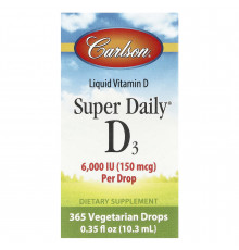 Вітамін D3, Super Daily® D3, Carlson, 150 мкг (6000 МО), 10.3 мл