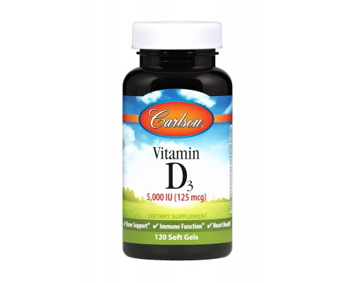 Вітамін D-3, Vitamin D3, Carlson, 125 мг (5000 МО), 120 гелевих капсул