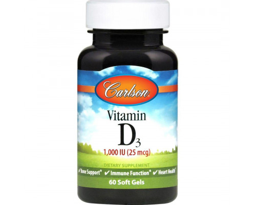 Вітамін D, Vitamin D, Carlson, 1000 МО, 60 гелевих капсул