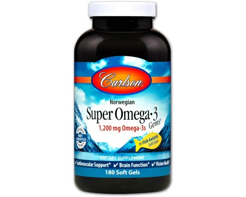 Рыбий жир (Омега 3), Super Omega-3, Carlson, норвежский, 180 капсул