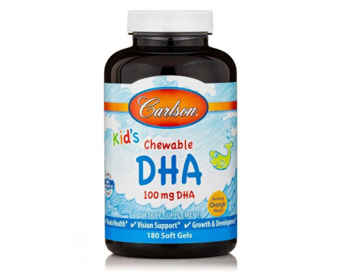 Рыбий жир для детей, Kids Chewable DHA, Carlson, апельсин, 100 мг, 180 гелевых капсул