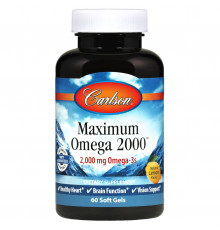 Максимум Омега, Maximum Omega, Carlson, натуральный лимон, 2000 мг, 60 гелевых капсул