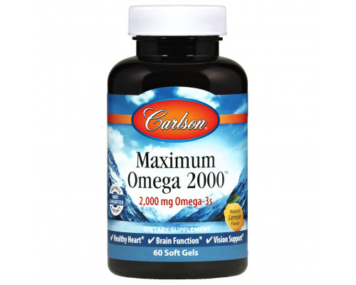 Максимум Омега, Maximum Omega, Carlson, натуральный лимон, 2000 мг, 60 гелевых капсул
