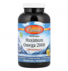 Омега, Maximum Omega, Carlson, Wild Norwegian, натуральный лимон, 2000 мг, 180 гелевых капсул (1000 мг на 1 капсулу)