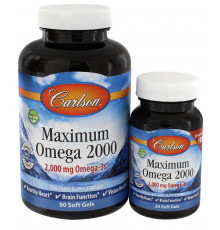 Максимум Омега, Maximum Omega, Carlson, со вкусом лимона, 2000 мг, 90+30 капсул