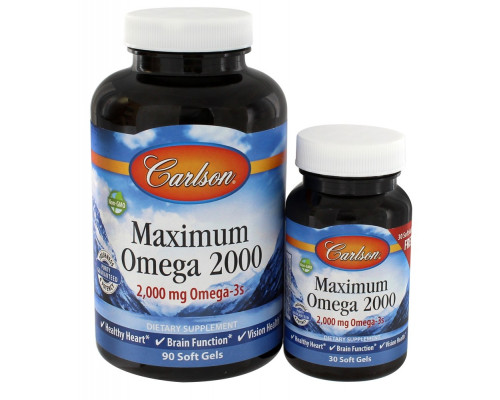 Максимум Омега, Maximum Omega, Carlson, со вкусом лимона, 2000 мг, 90+30 капсул