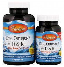 Омега 3 + витамин D3 и витамин К, Omega-3 Plus D & K, Carlson, 60+30 гелевых капсул