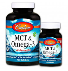 МСТ і Омега-3, MCT & Omega-3, Carlson, 120 гелевих капсул + 30 капсул безкоштовно