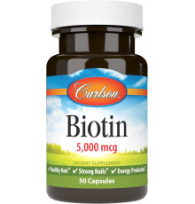 Биотин, Biotin, Carlson, 5 мг, 50 капсул