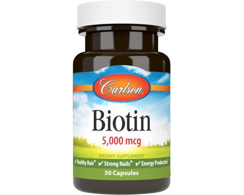 Биотин, Biotin, Carlson, 5 мг, 50 капсул