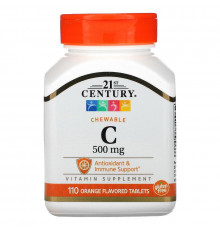 Витамин С, Chewable Vitamin C, 21st Century, жевательный, со вкусом апельсина, 500 мг, 110 таблеток