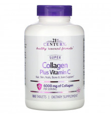 Суперколлаген плюс витамин C, Super Collagen Plus Vitamin C, 21st Century, 6000 мг, 180 таблеток