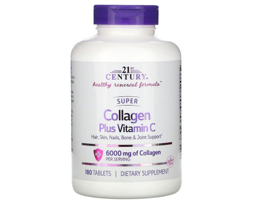 Суперколлаген плюс витамин C, Super Collagen Plus Vitamin C, 21st Century, 6000 мг, 180 таблеток