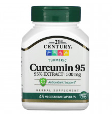 Куркумин 95, Curcumin 95, 21st Century, 500 мг, 45 вегетарианских капсул