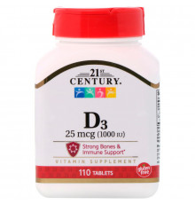 Витамин D3, Vitamin D3, 21st Century, 1000 МЕ, 110 таблеток