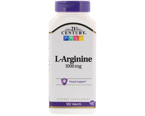 Аргинин, L-Arginine, 21st Century, 1000 мг, 100 таблеток