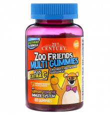 Мультивитамины для детей с витамином С, Zoo Friends Multi Gummies, Plus Extra C, 21st Century, 60 шт.