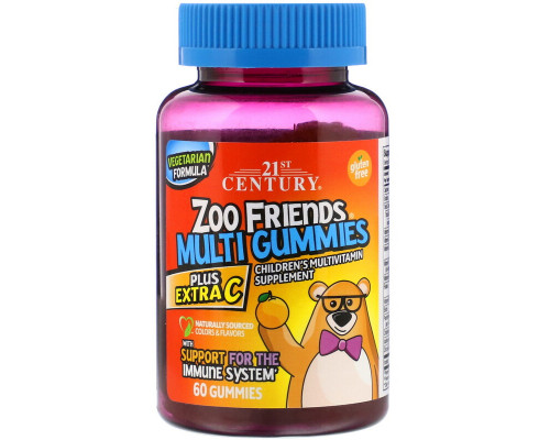 Мультивитамины для детей с витамином С, Zoo Friends Multi Gummies, Plus Extra C, 21st Century, 60 шт.