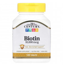 Биотин, Biotin, 21st Century, 10 000 мкг, 120 таблеток