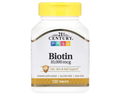Биотин, Biotin, 21st Century, 10 000 мкг, 120 таблеток