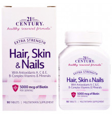 Витамины для волос, кожи и ногтей, Hair, Skin & Nails, 21st Century, особая сила, 90 таблеток