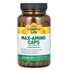 Аминокислоты с витамином В6, Max-Amino, Country Life, 180 веганских капсул