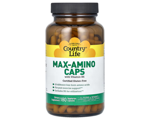 Аминокислоты с витамином В6, Max-Amino, Country Life, 180 веганских капсул