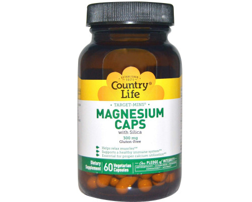 Магний, Magnesium, Country Life, 300 мг, 60 капсул