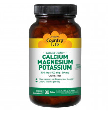 Кальций магний калий, Calcium Magnesium Potassium, Country Life, 500:500:99 мг, 180 таблеток