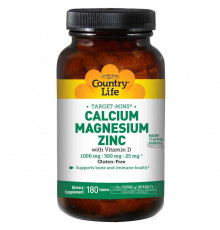 Кальцій магній цинк із вітаміном D, Calcium Magnesium Zinc with Vitamin D, Target-Mins, Country Life, 180 таблеток
