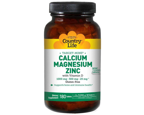 Кальцій магній цинк із вітаміном D, Calcium Magnesium Zinc with Vitamin D, Target-Mins, Country Life, 180 таблеток