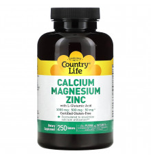 Кальций магний цинк, Calcium Magnesium Zinc, Country Life, 250 таблеток