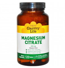 Магний цитрат, Magnesium Citrate, Country Life, 250 мг, 120 таблеток