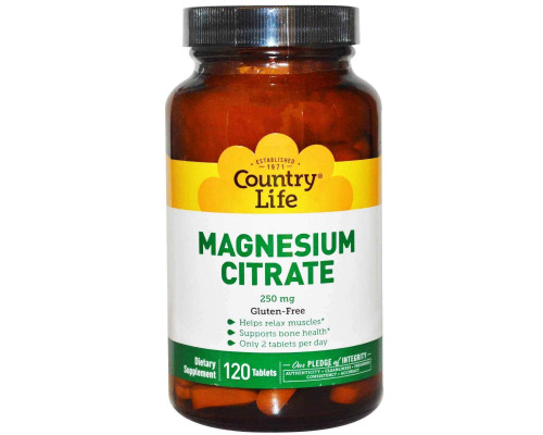 Магний цитрат, Magnesium Citrate, Country Life, 250 мг, 120 таблеток