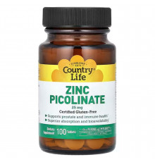 Цинк пиколинат, Zinc Picolinate, Country Life, 25 мг, 100 таблеток