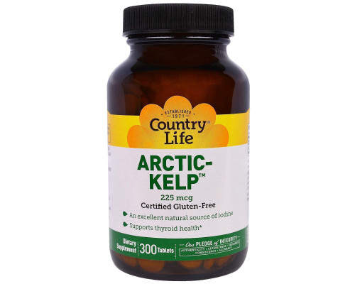 Йод, арктическая ламинария, Artic-Kelp, Country Life, 225 мкг, 300 таблеток
