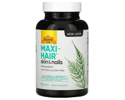 Витамины для волос, Maxi-Hair, Country Life, без глютена, 90 таблеток
